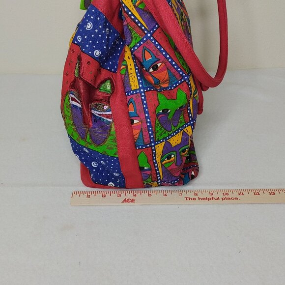 Laurel Burch Red Tote Bag Cat Print Sequins w/Tag & Block Sun N Sand Vintage - Picture 14 of 16